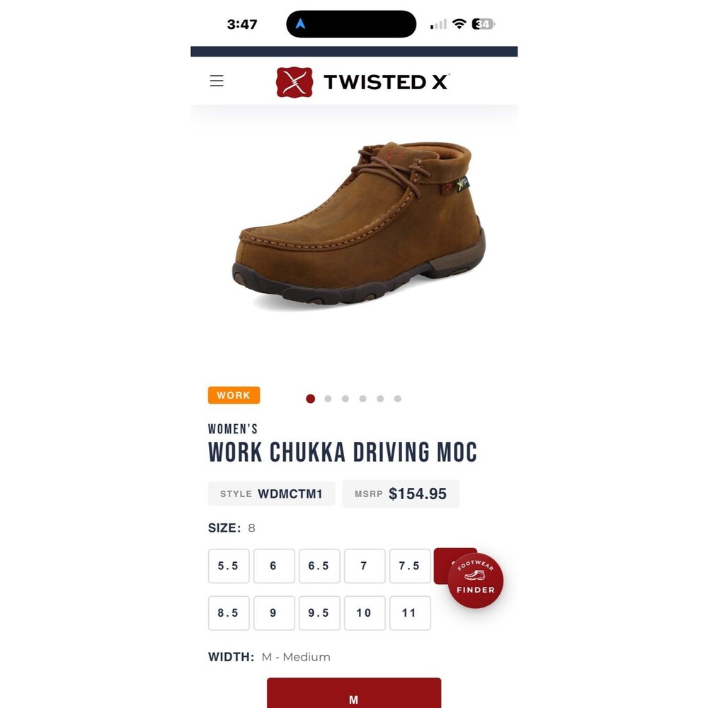 Women’s Twisted X Work Chukka Driving Moc Sz. 9 Composite Toe